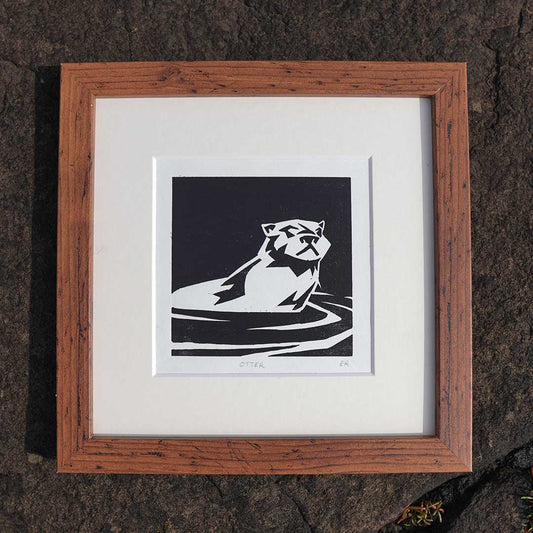 Otter Lino Cut Print Original 4x4" Art