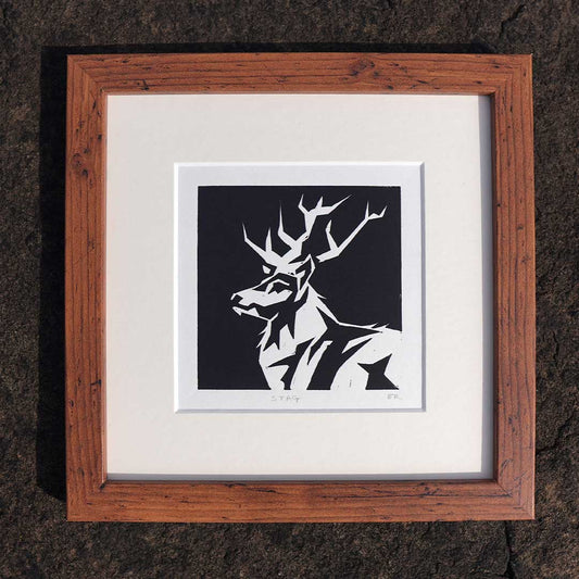 Stag Lino Cut Print Original 4x4" Art