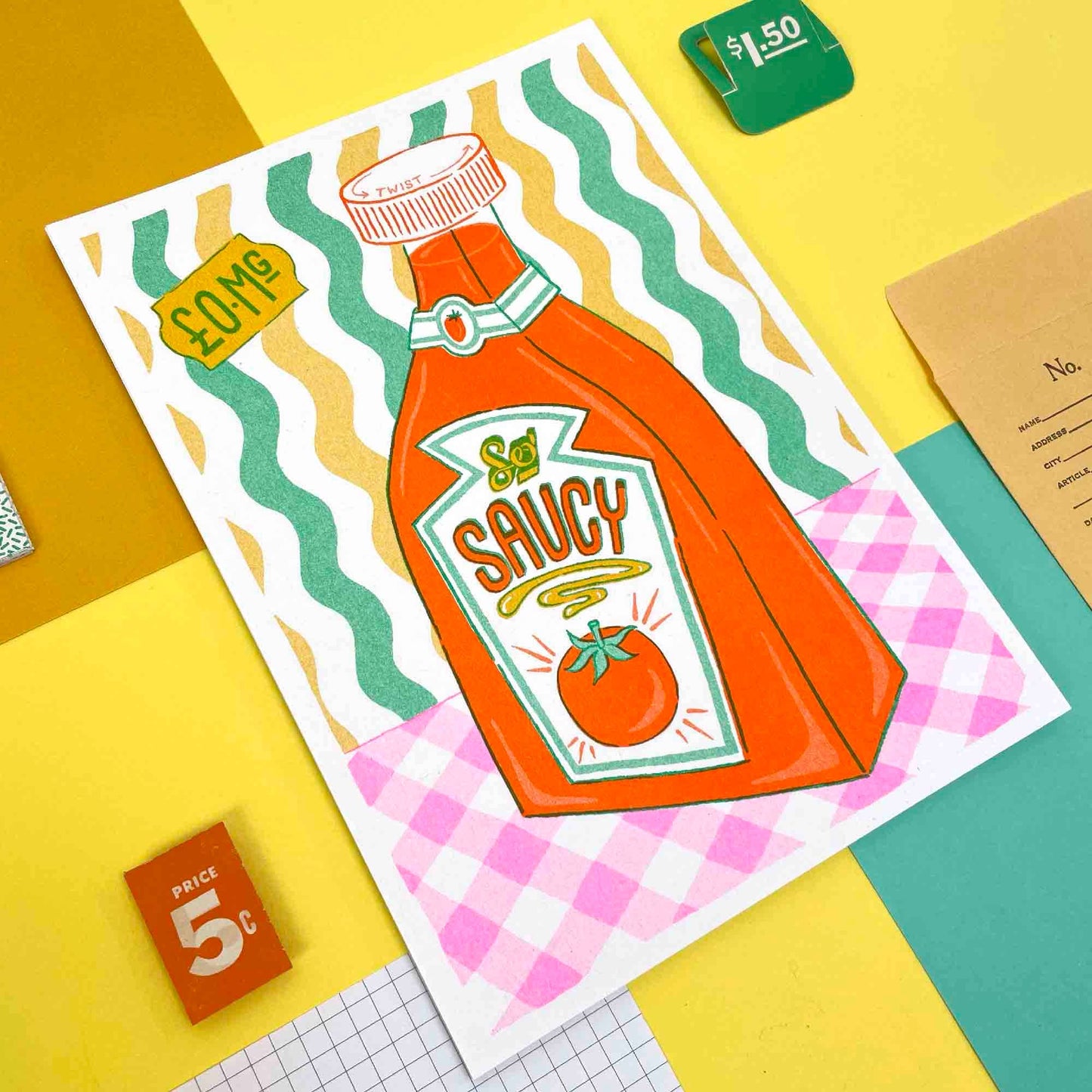Sauce Bottle Risograph A5 Print