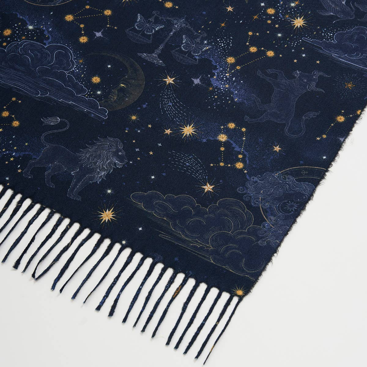 Zodiac Long Fringed Scarf in Navy