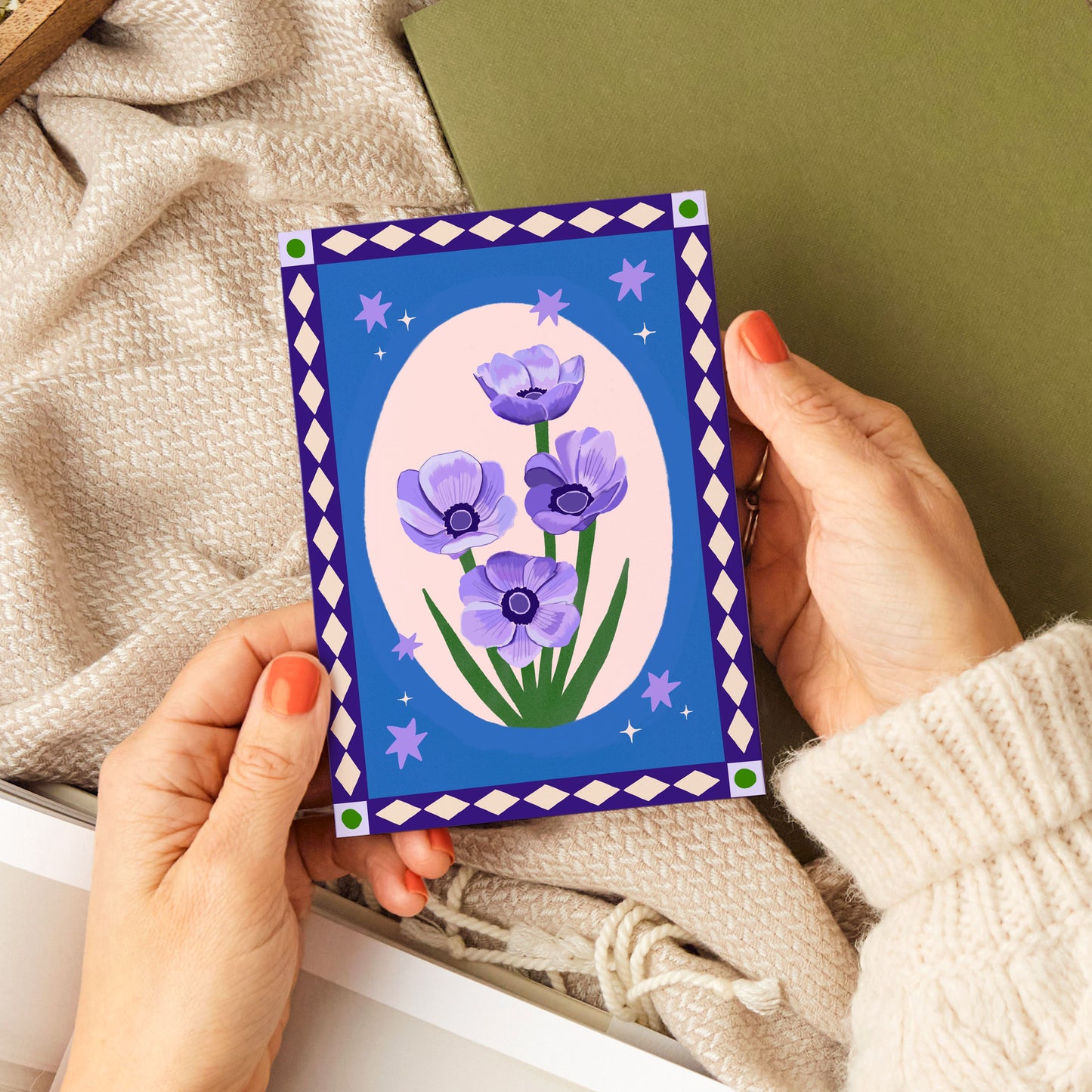 Blue Anemone Blank Card