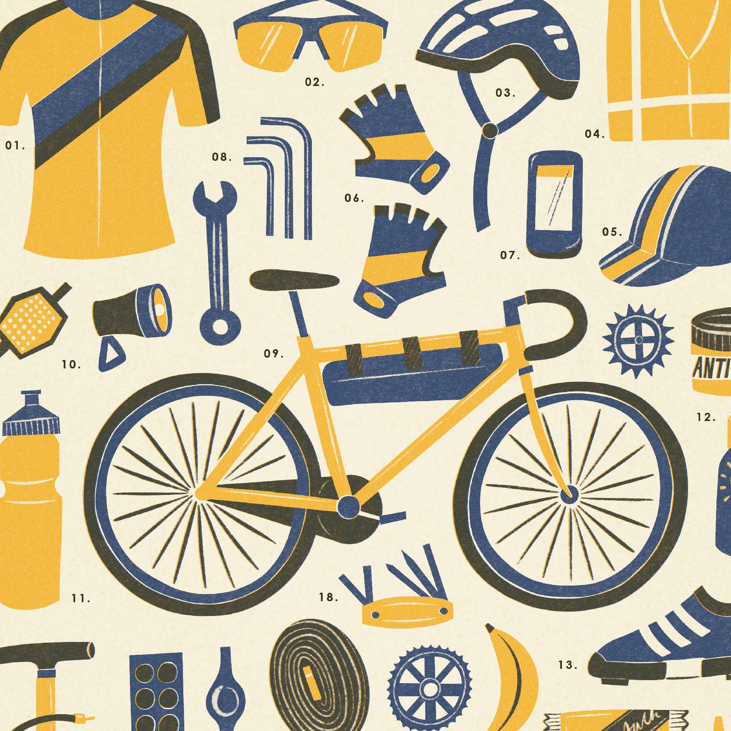 Cycling Bike Kit Essentials A4 Print