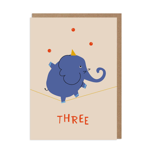 3rd Birthday Card - Juggling Elephant