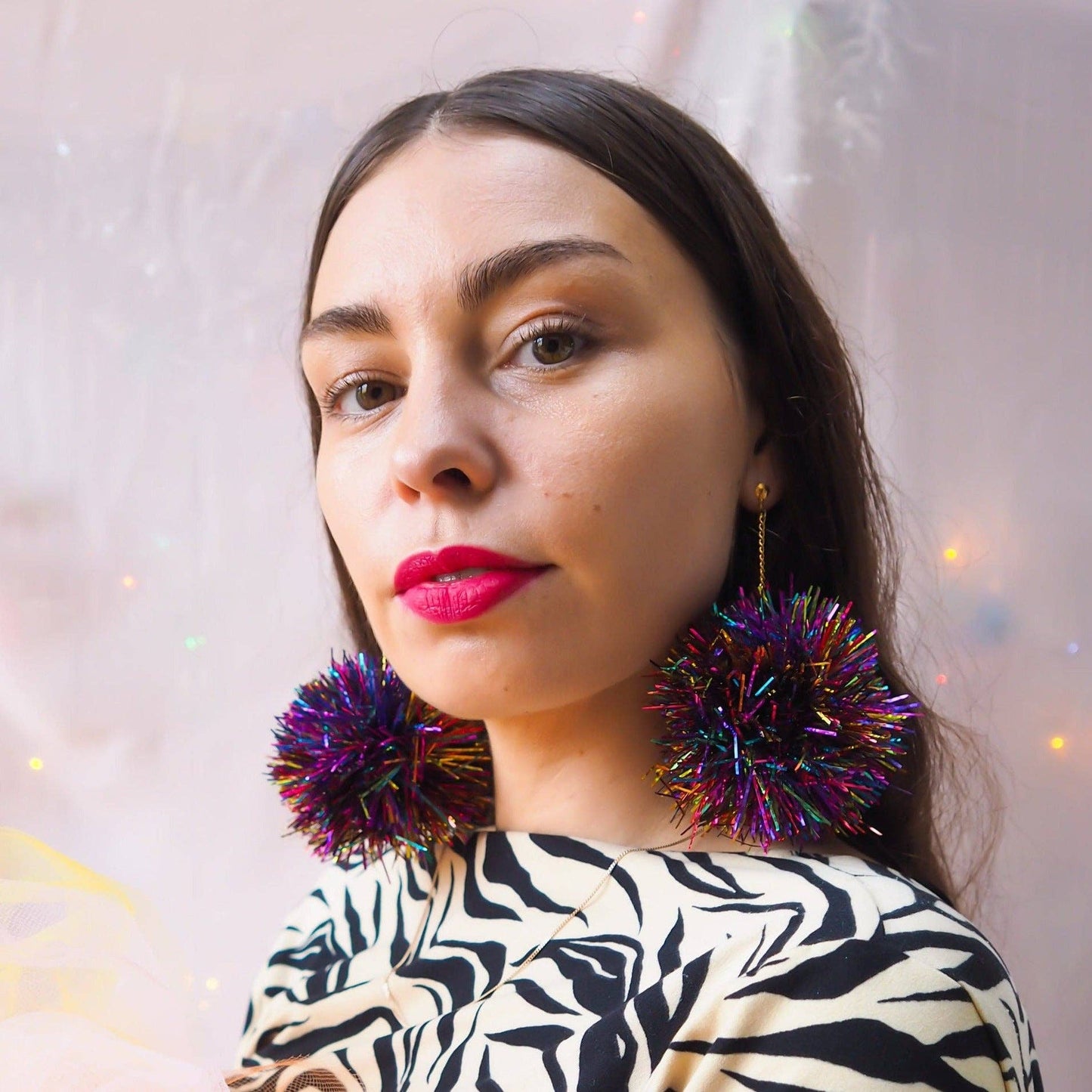 Rainbow Tinsel Earrings - Christmas Jewelry