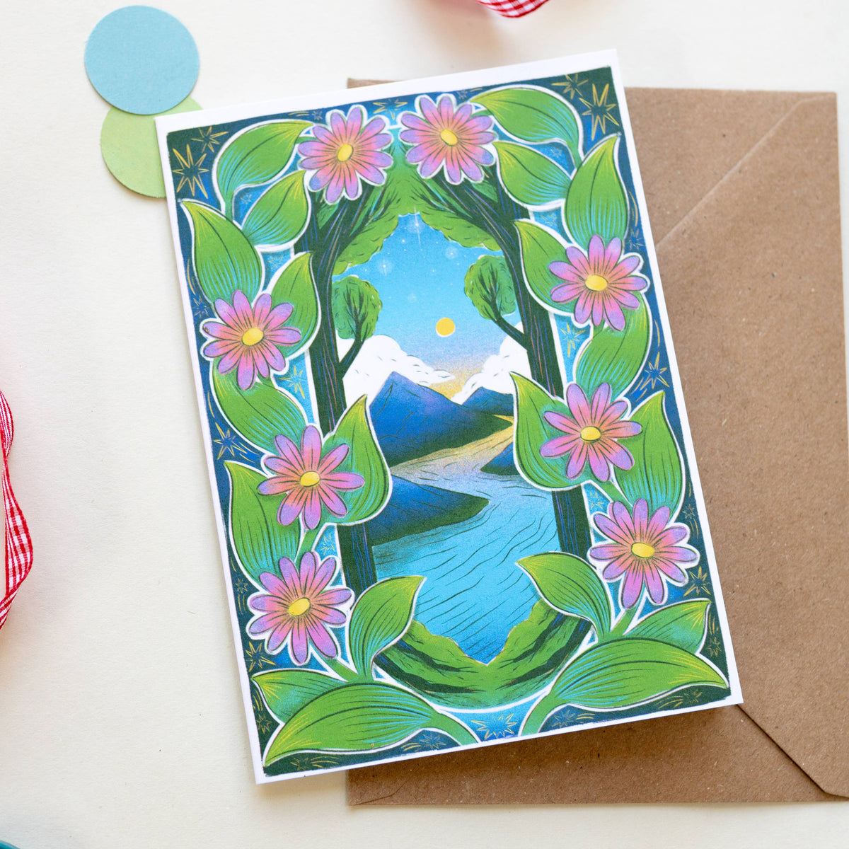 Flower Frame Landscape A6 Greetings Card