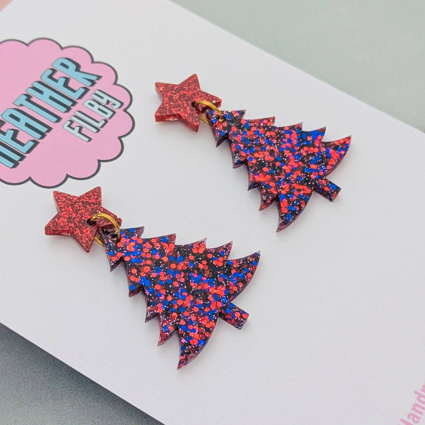 Red & Blue Christmas Tree Earrings - Best Seller