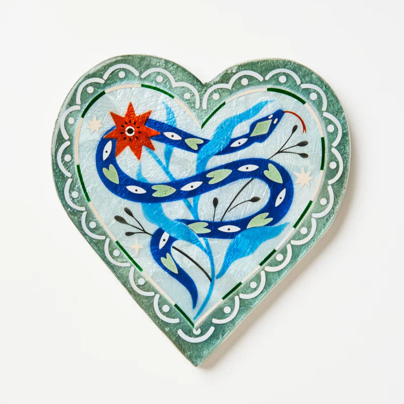 Snake Illustration Capiz Shell Heart Tile