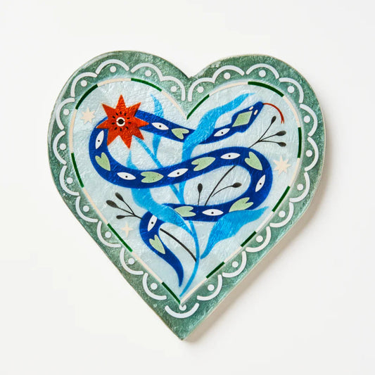 Snake Illustration Capiz Shell Heart Tile
