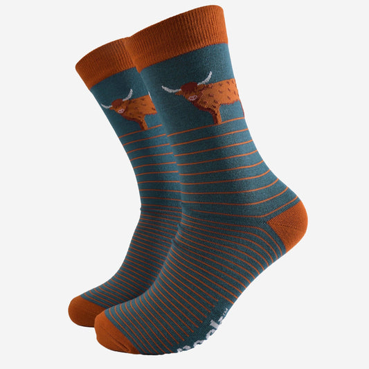 Highland Cow Stripe Men's Bamboo Socks