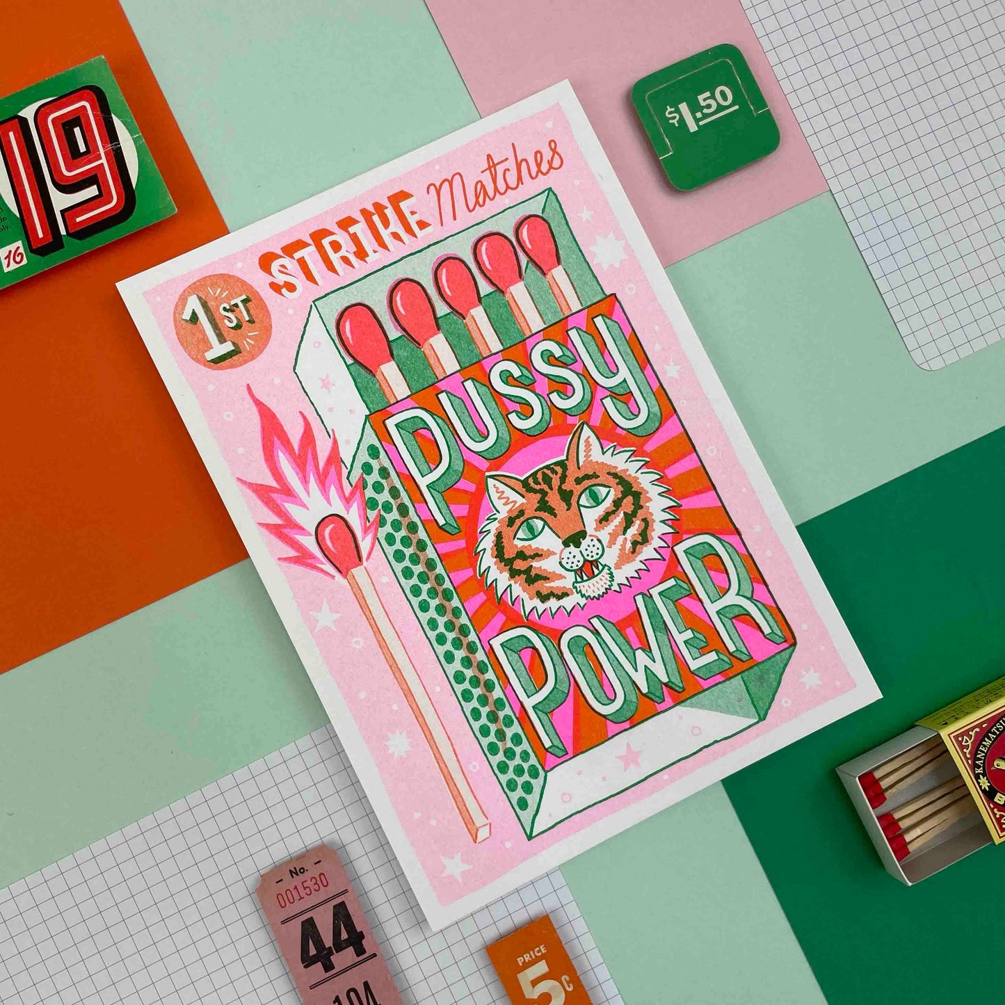 Pussy Power Matchbox Risograph A5 Print