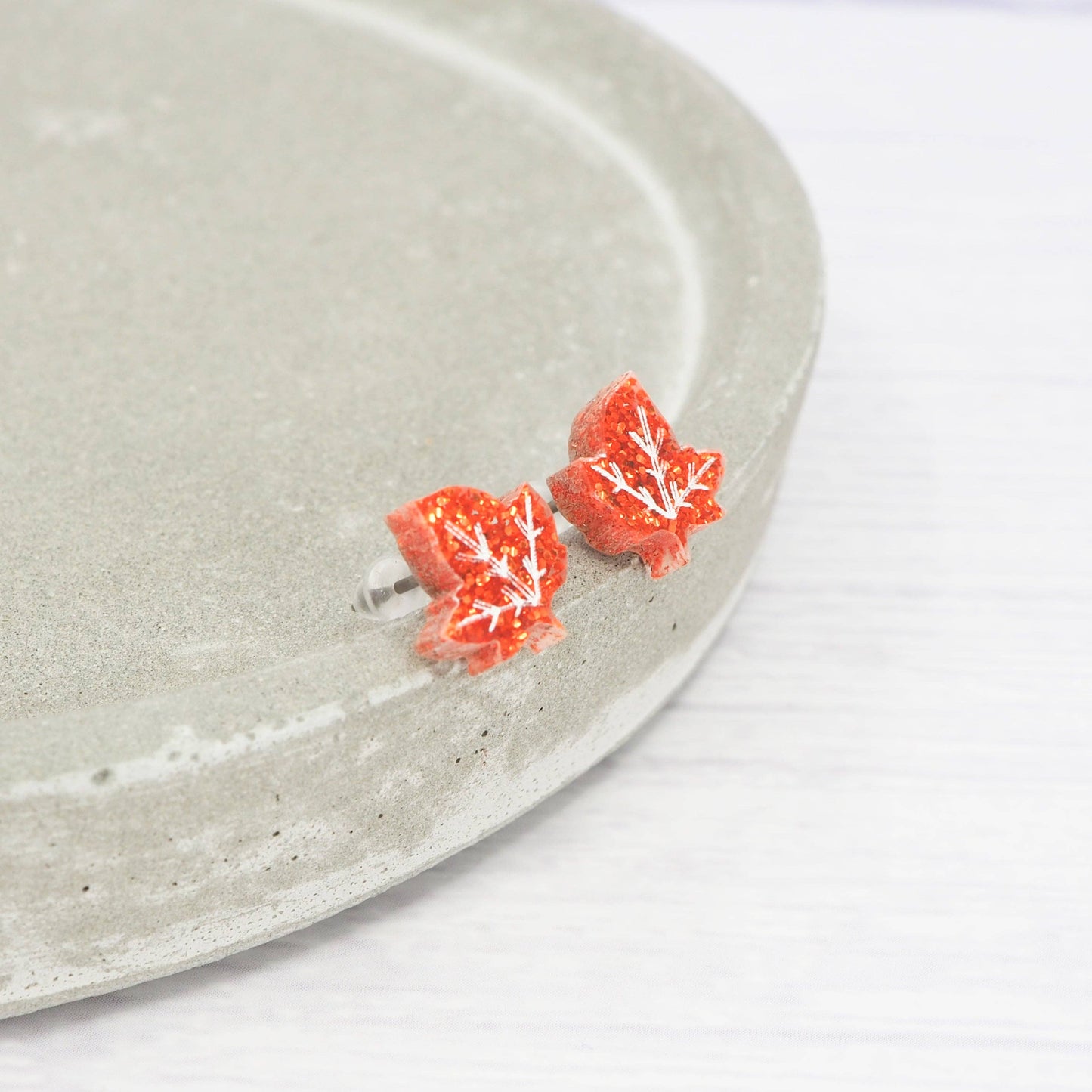 Orange Glitter Autumn Leaf Studs
