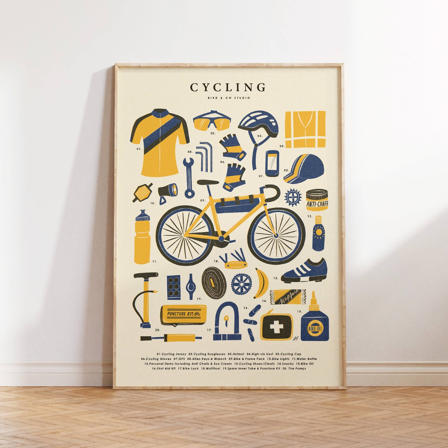 Cycling Bike Kit Essentials A4 Print