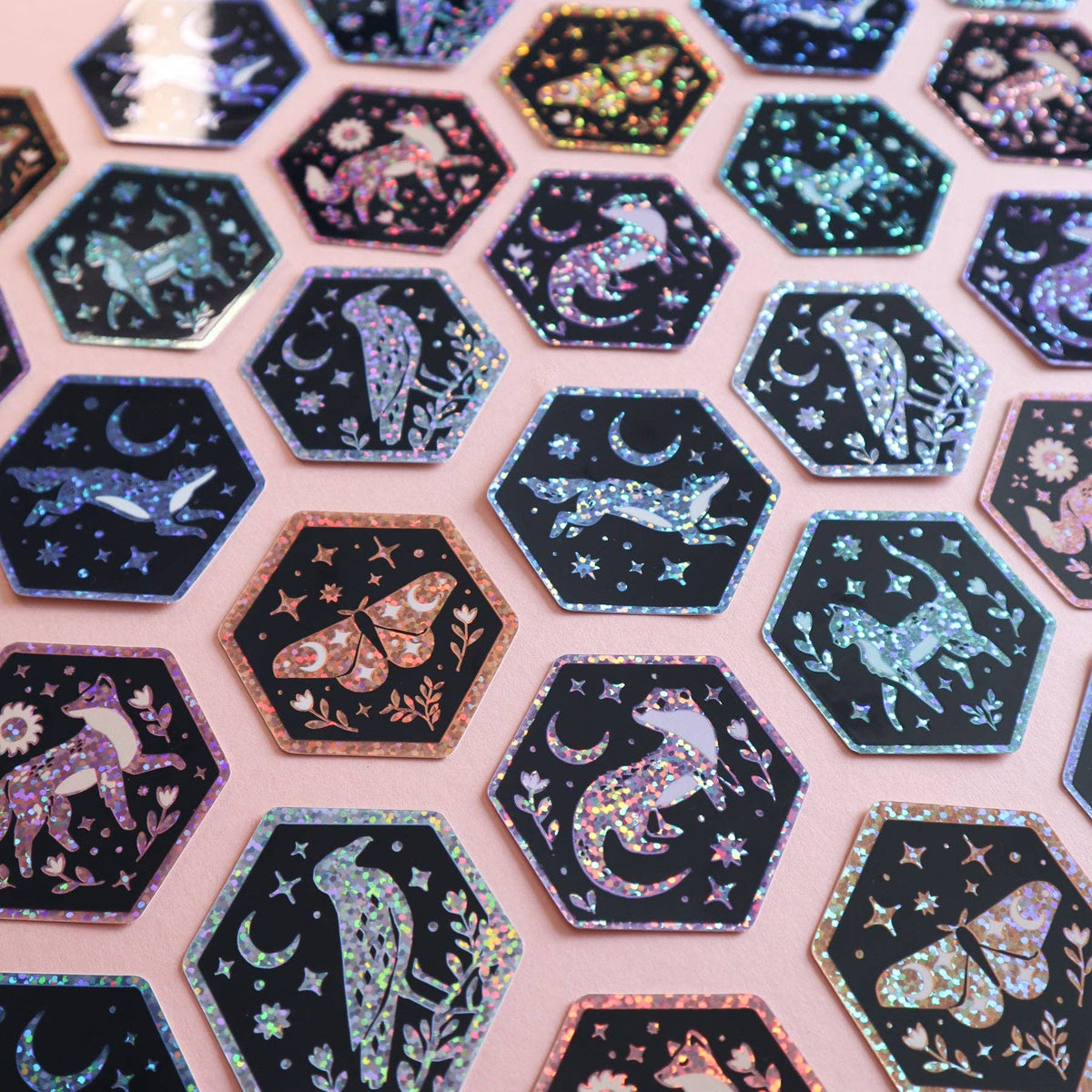 Fox and Sun Hexagon Glitter Sticker
