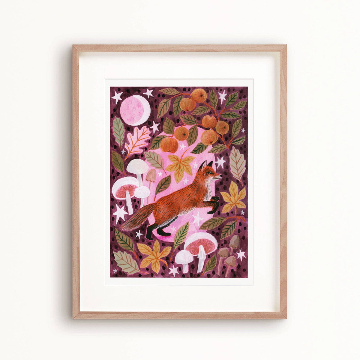 Fox and Mushrooms Autumnal A4 Art Print