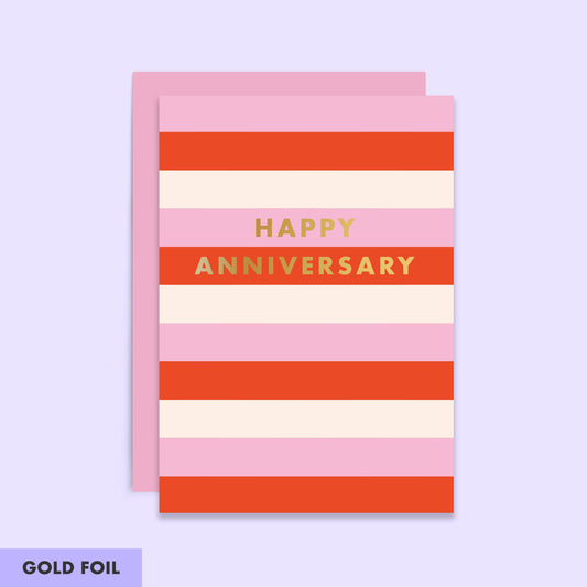 Happy Anniversary Striped Card | Gold Foil