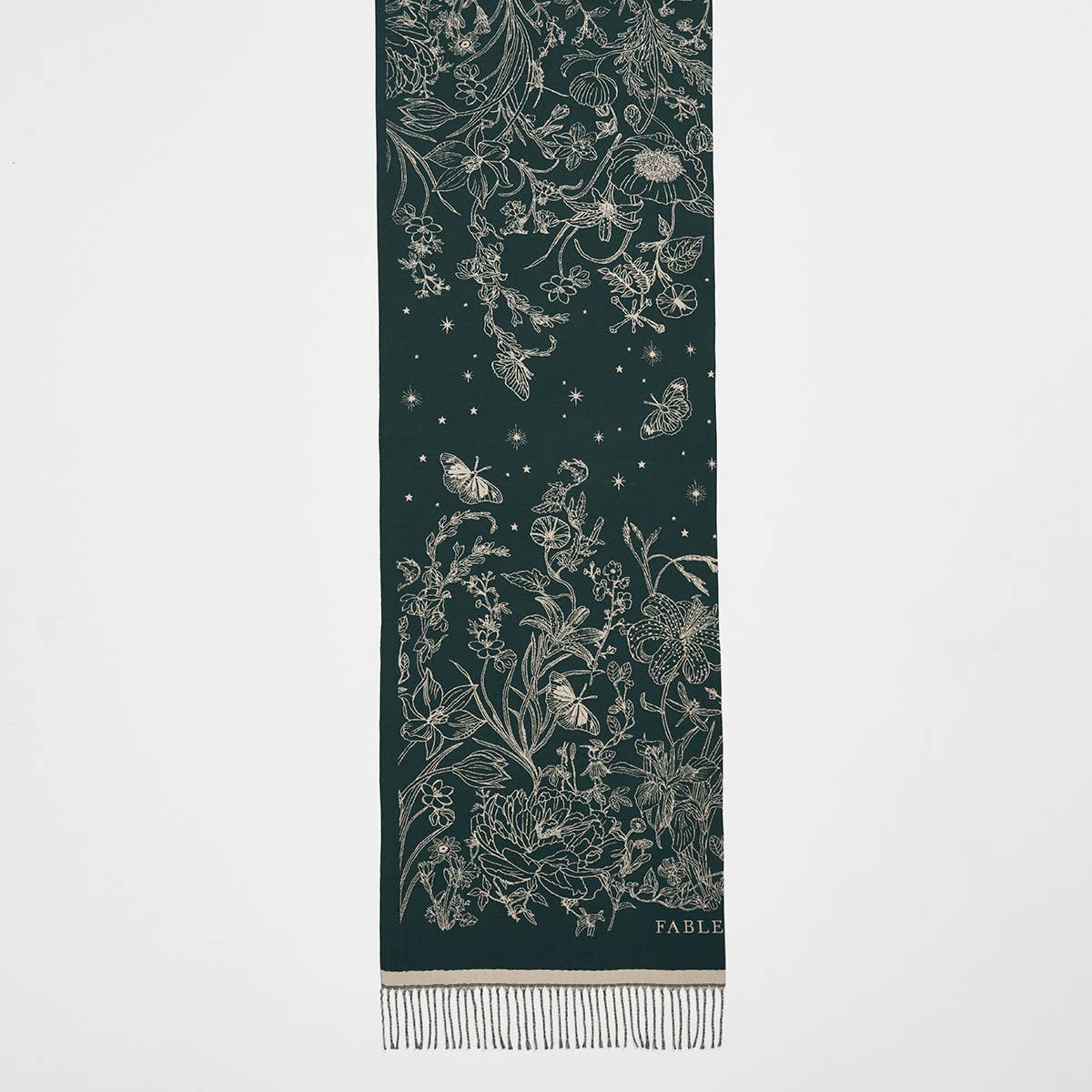 Midnight Garden Long Jacquard Scarf in Green