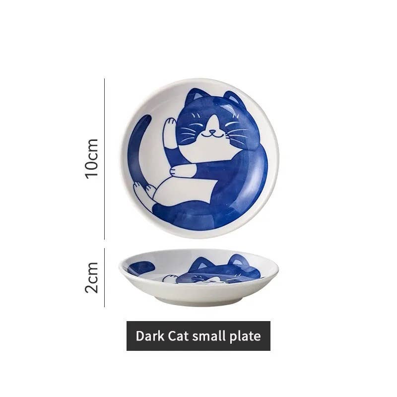 Dark Cat Calico Cat Japanese Style Cat Pattern Mini Dish