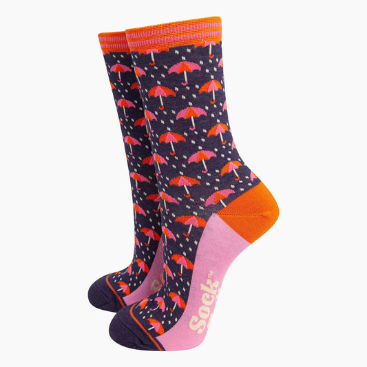 Umbrellas and Raindrops Women's Bamboo Socks