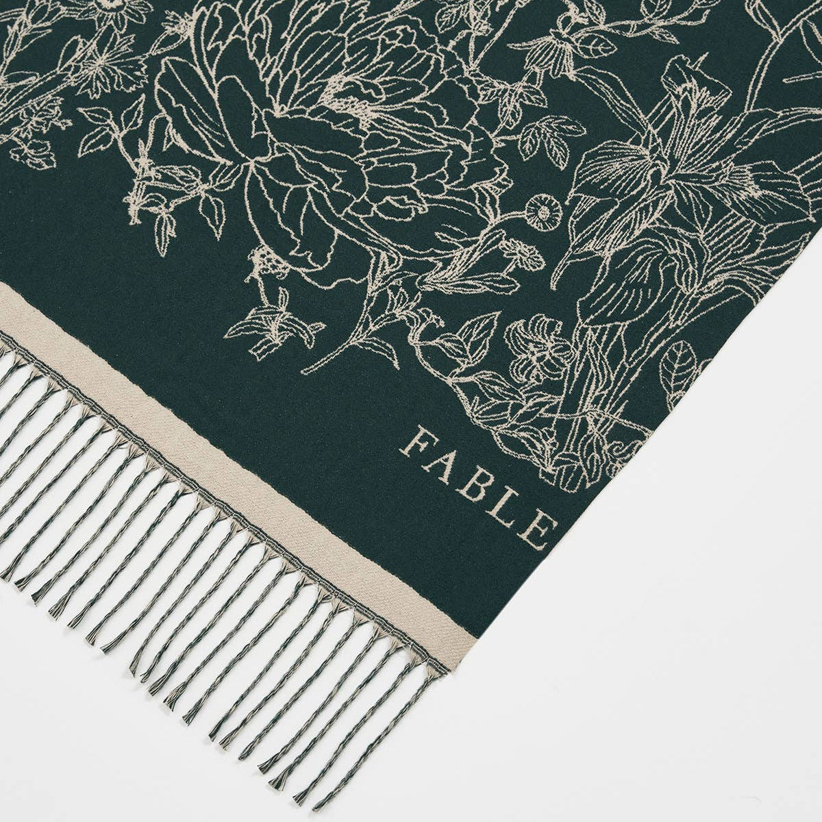 Midnight Garden Long Jacquard Scarf in Green