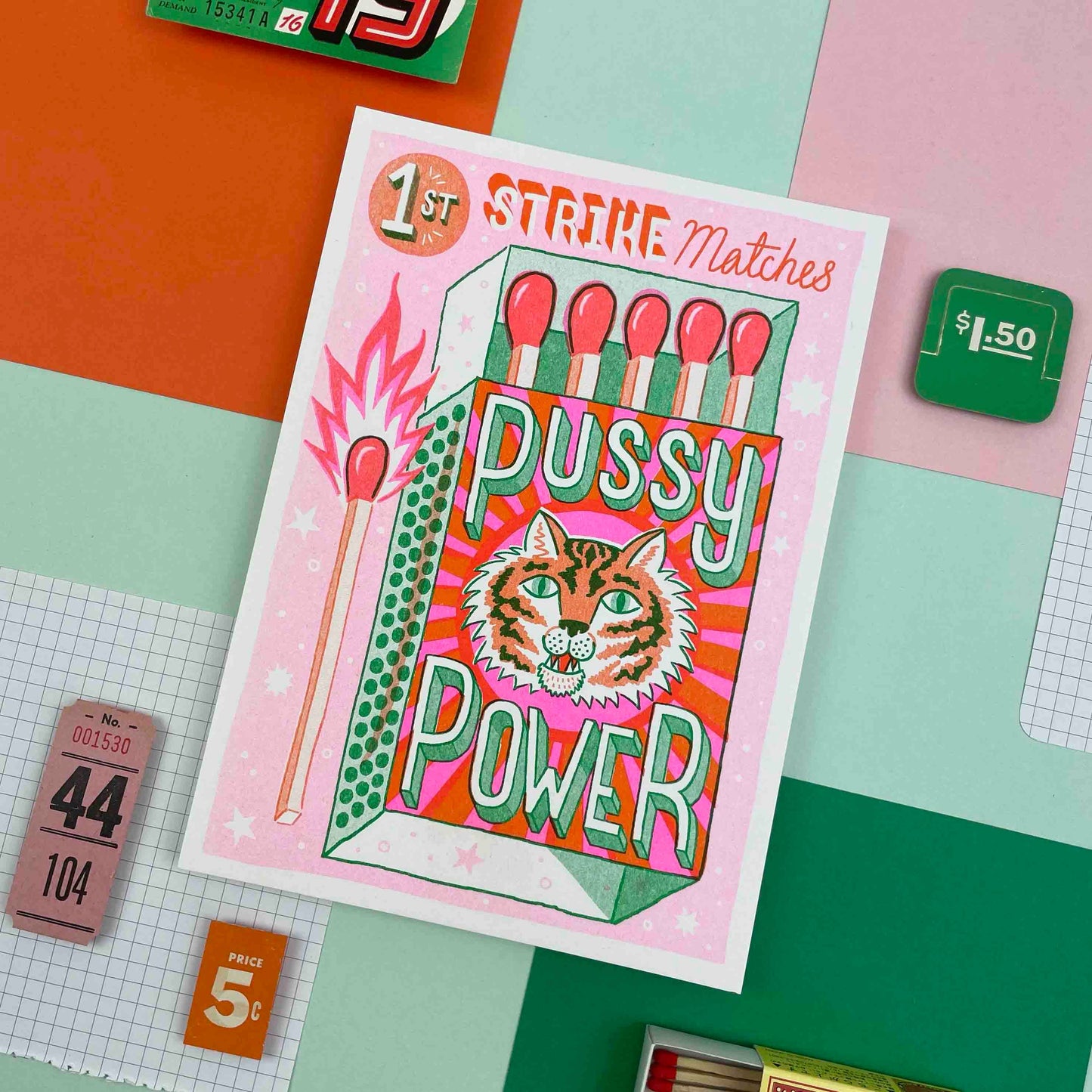 Pussy Power Matchbox Risograph A5 Print