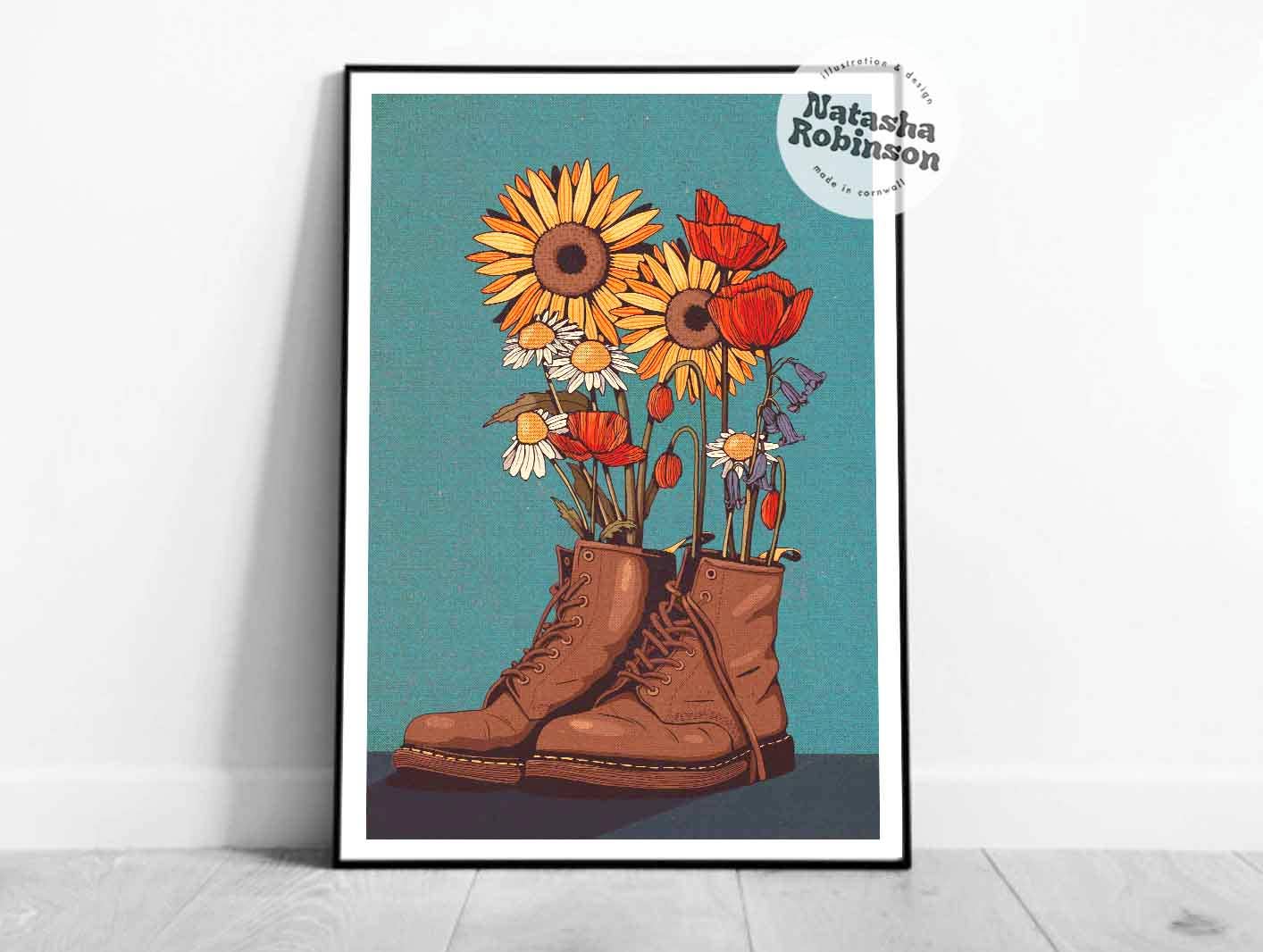 Wild Flower and Boots A4 Print