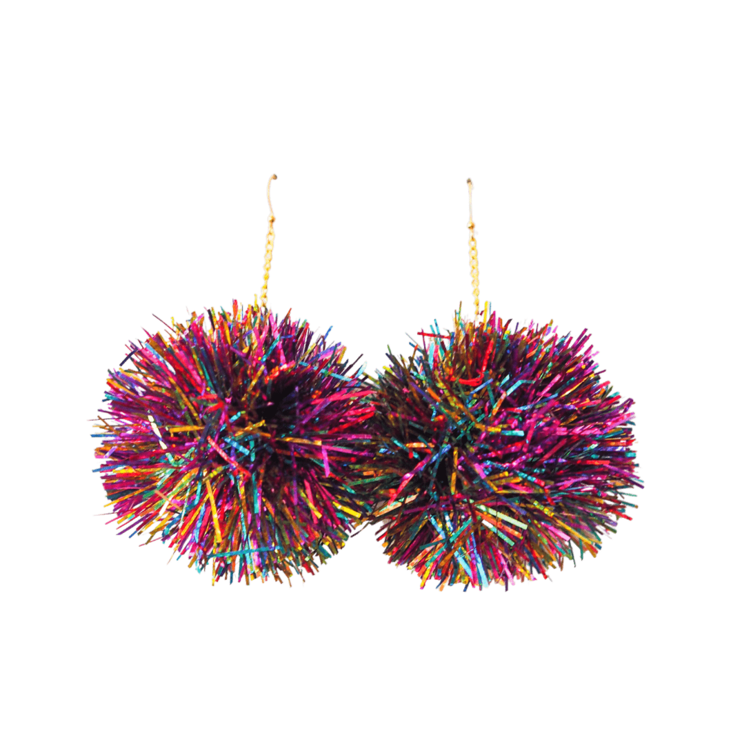 Rainbow Tinsel Earrings - Christmas Jewelry