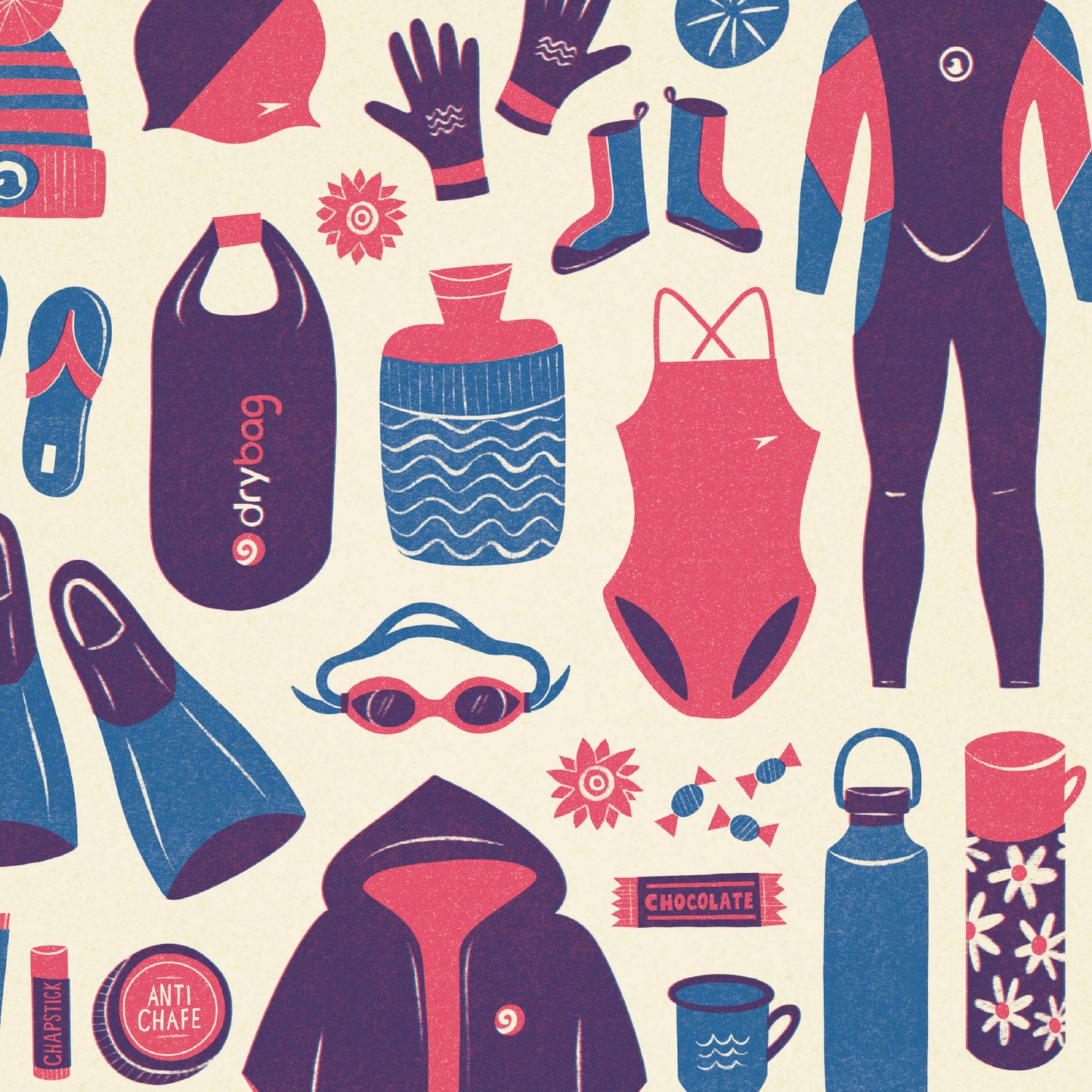Wild Swimming Kit Essentials A4 Print