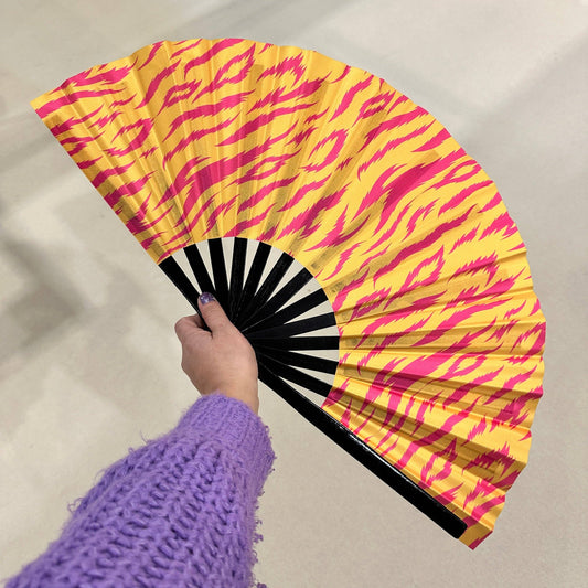 Orange & Pink Tiger Animal Print Giant Clacking Hand Fan (Glows in UV!)