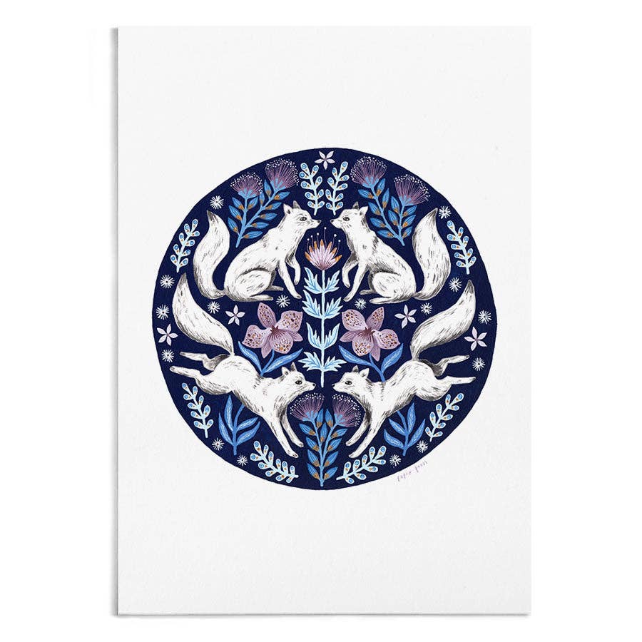 Arctic Foxes Circle A4 Print