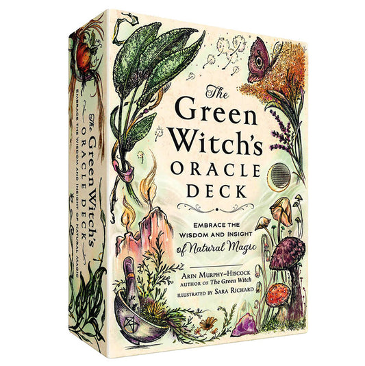 Box for 'The Green Witch's Oracle Deck' with nature-themed illustrations on a white background