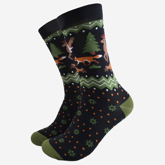 Winter Woodland Animals Men's Bamboo Socks